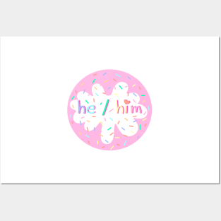 Birthday Cake He/Him Pronoun Pin Posters and Art